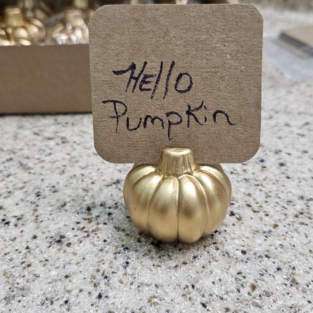 Gold Pumpkin Place Card Holder New